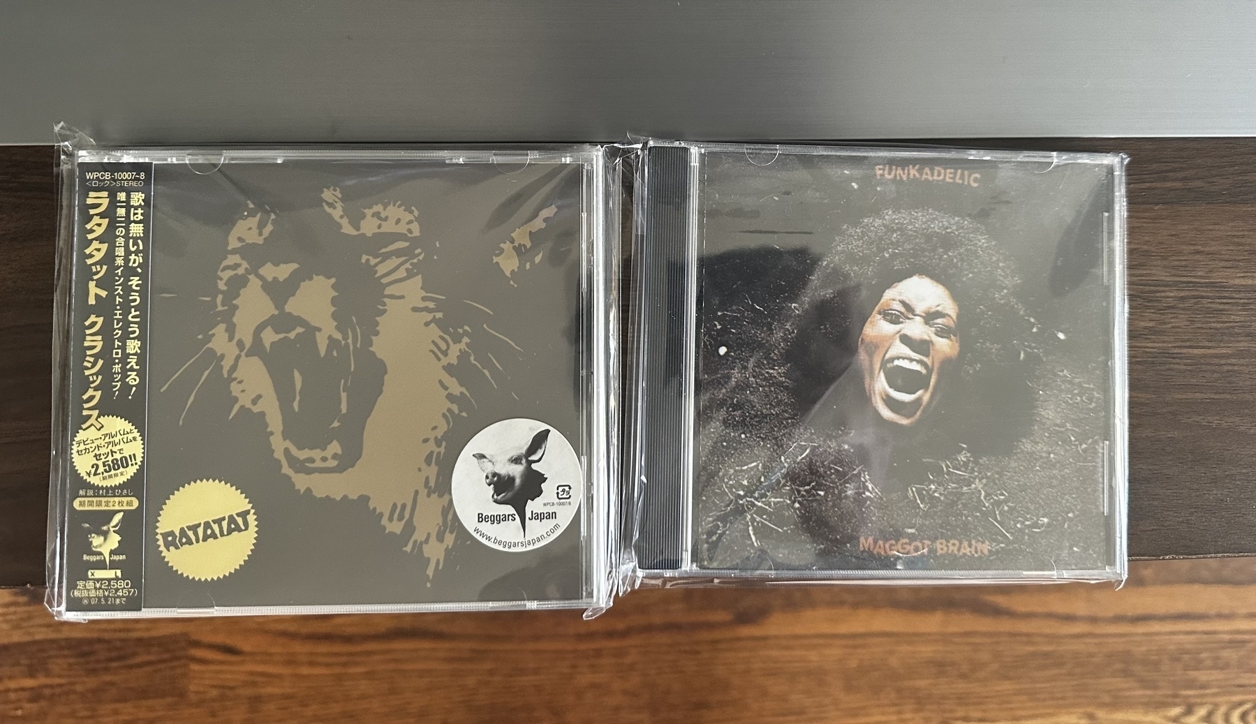 CDs of “Maggot Brain” by Funkadelic and “Ratatat/Classics” by Ratatat
